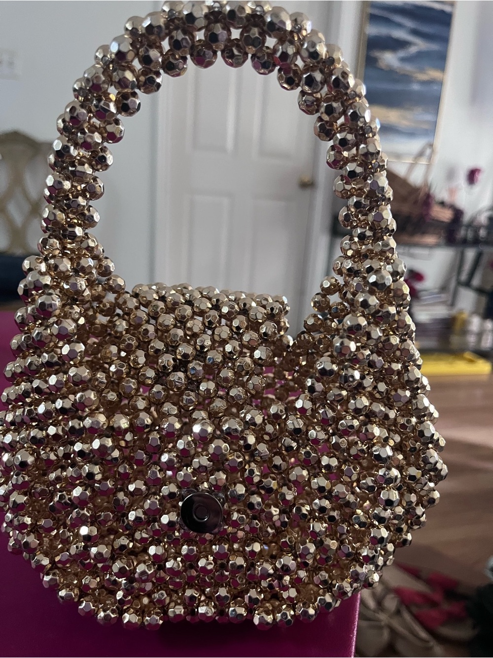 ASOS Gold and Pink Beaded Mini Handbag